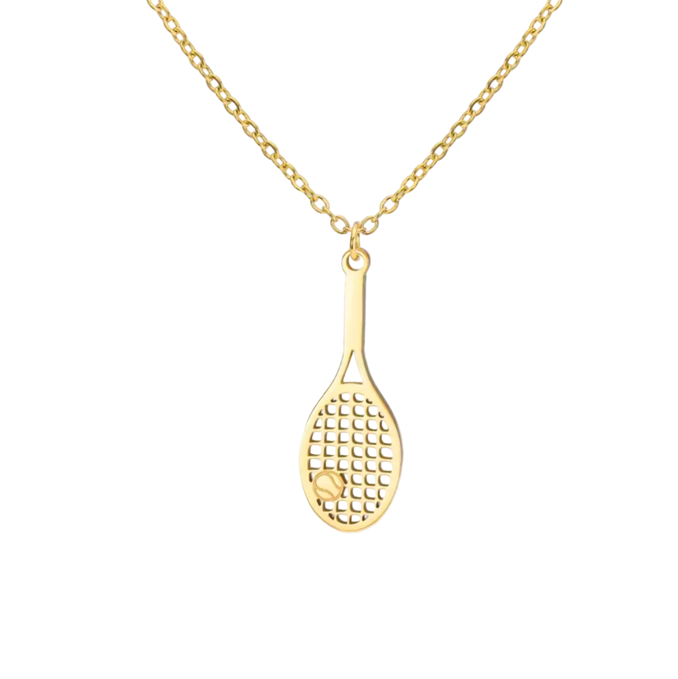 Gold Tennis Racket Pendant Necklace